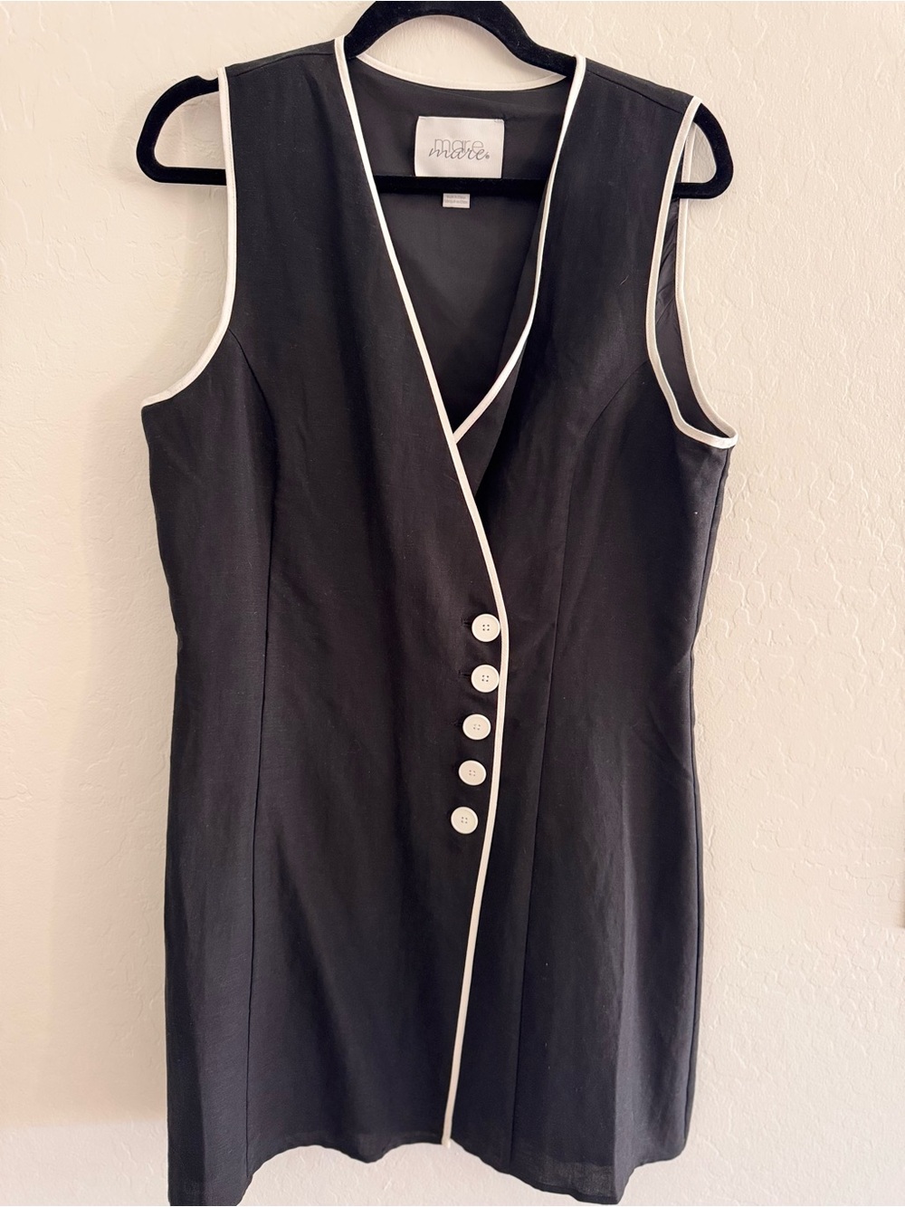 Anthropologie Black Mini Dress with White Trim